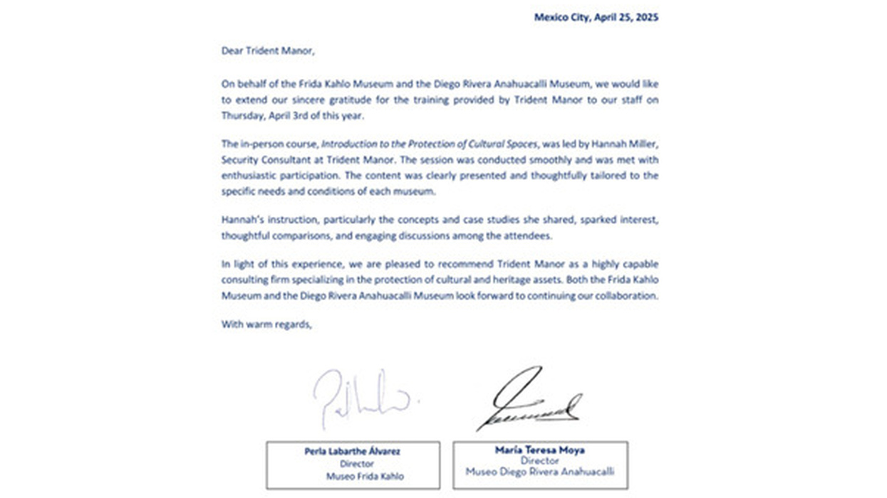 Letter of Appreciation for Cultural Protection Training in Mexico